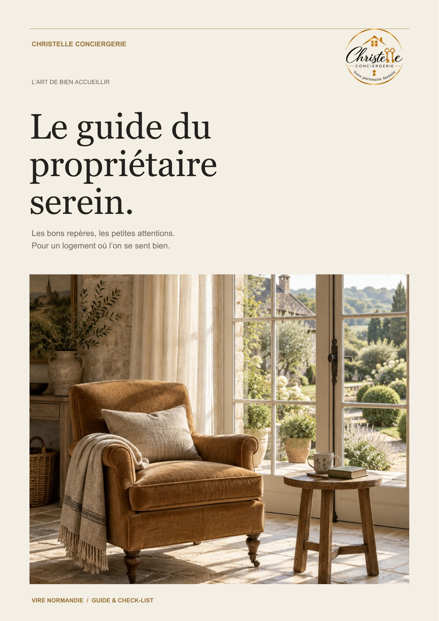 Couverture du guide du propriétaire serein de Christelle Conciergerie