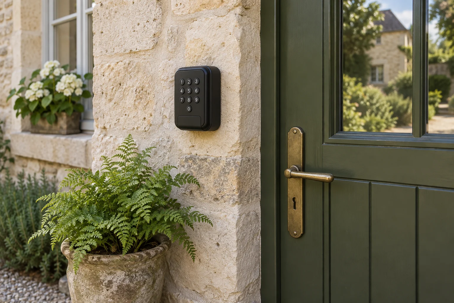 Boîte à clés fermée près d’une porte de maison